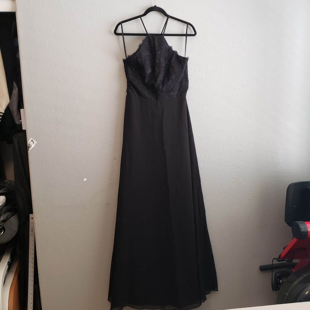 Hayley Paige Size 10 5657 Black Lace Halter Cutout Back Chiffon Maxi Gown 15657